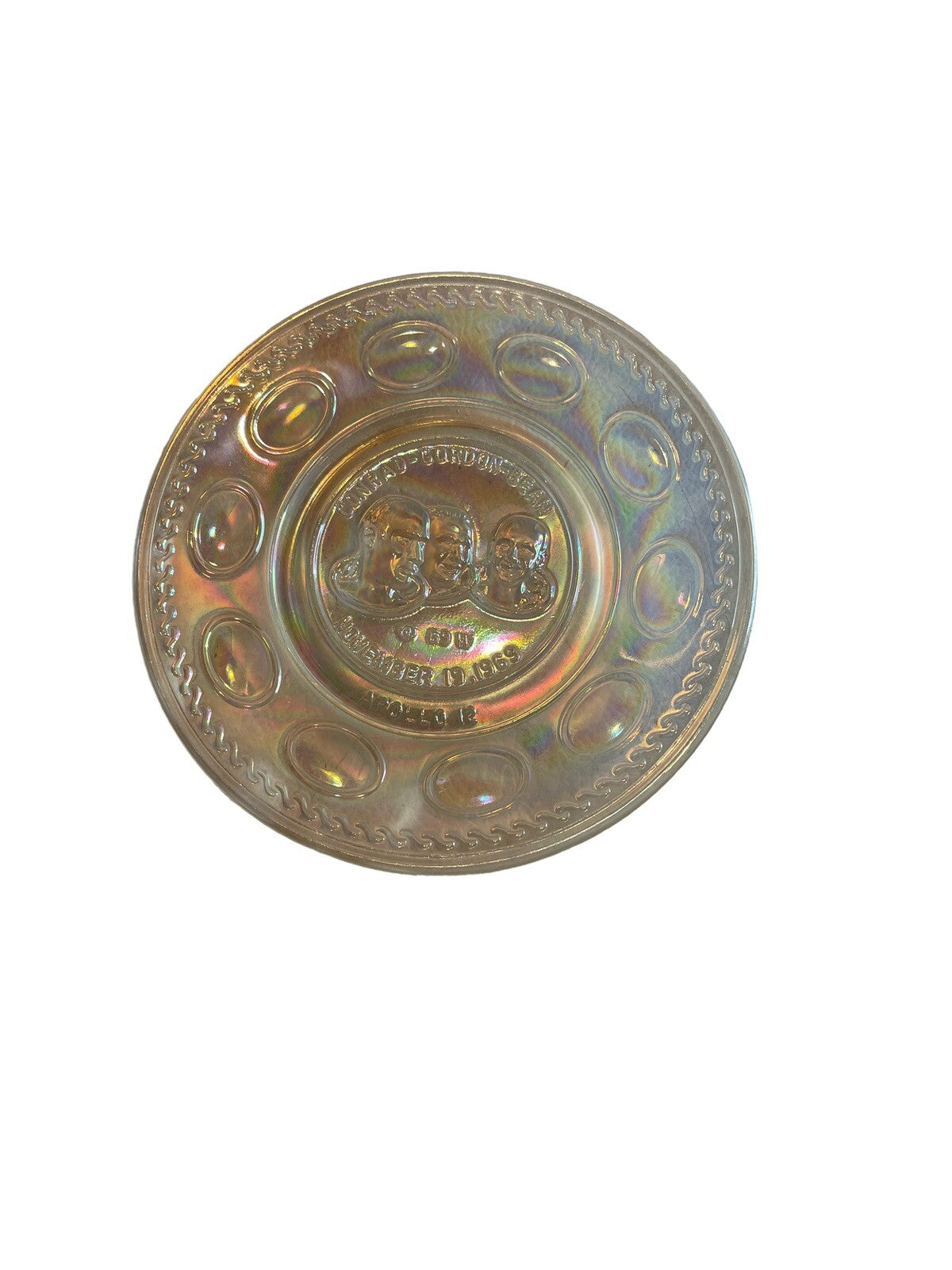 Vintage Carnival Glass Apollo 12 Commemorative Plate, Wheaton Glass, NASA