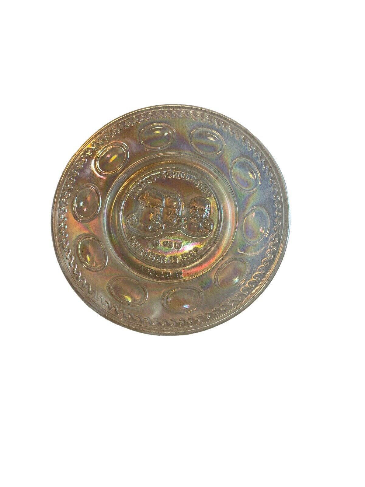 Vintage Carnival Glass Apollo 12 Commemorative Plate, Wheaton Glass, NASA