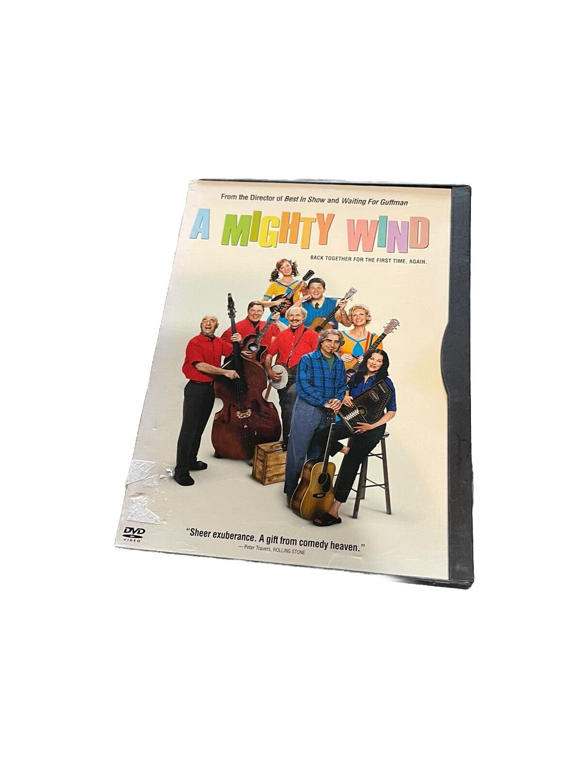 A Mighty Wind DVD featuring cast members with musical instruments on white background
