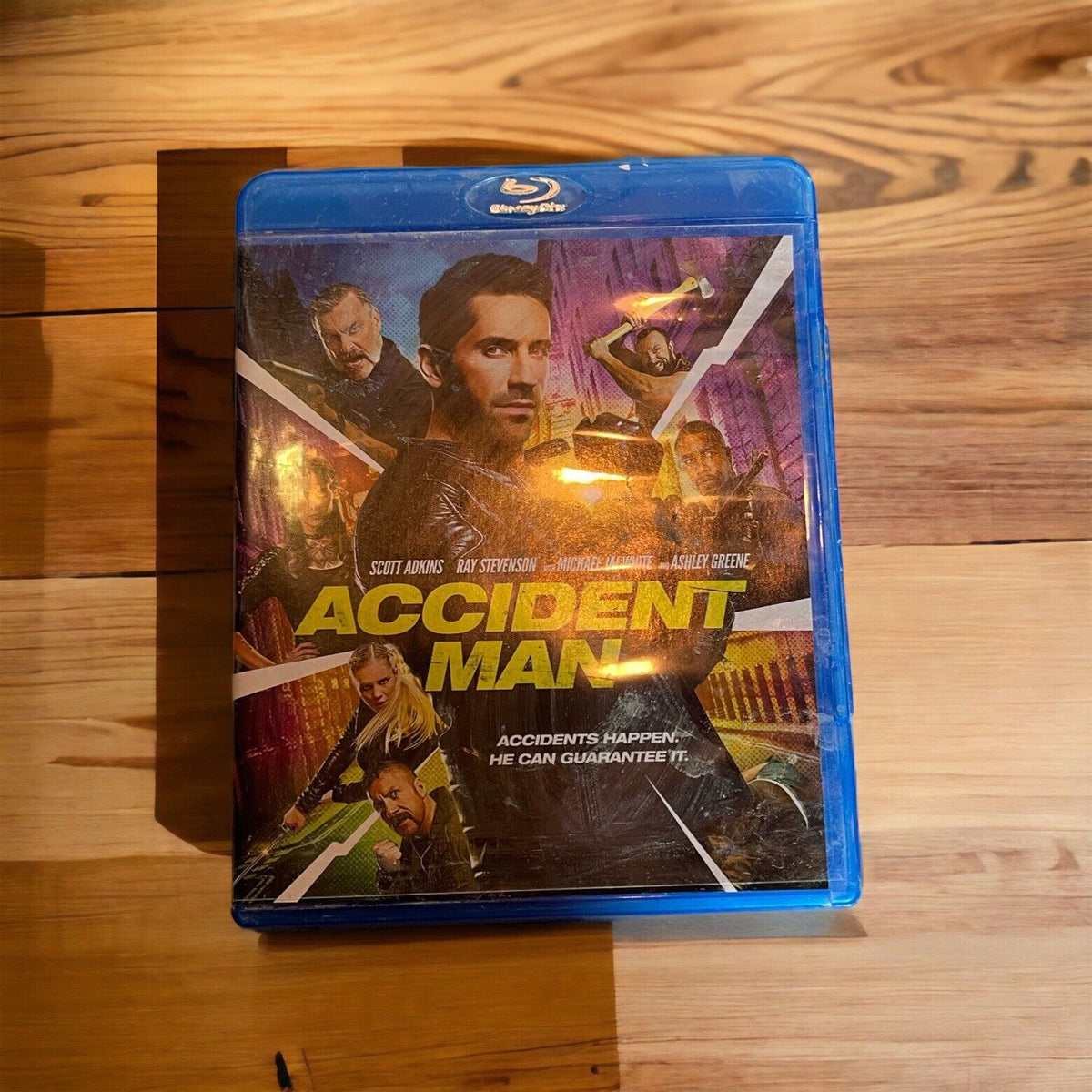 Accident Man Blu-ray movie case with action-themed cover art featuring main characters