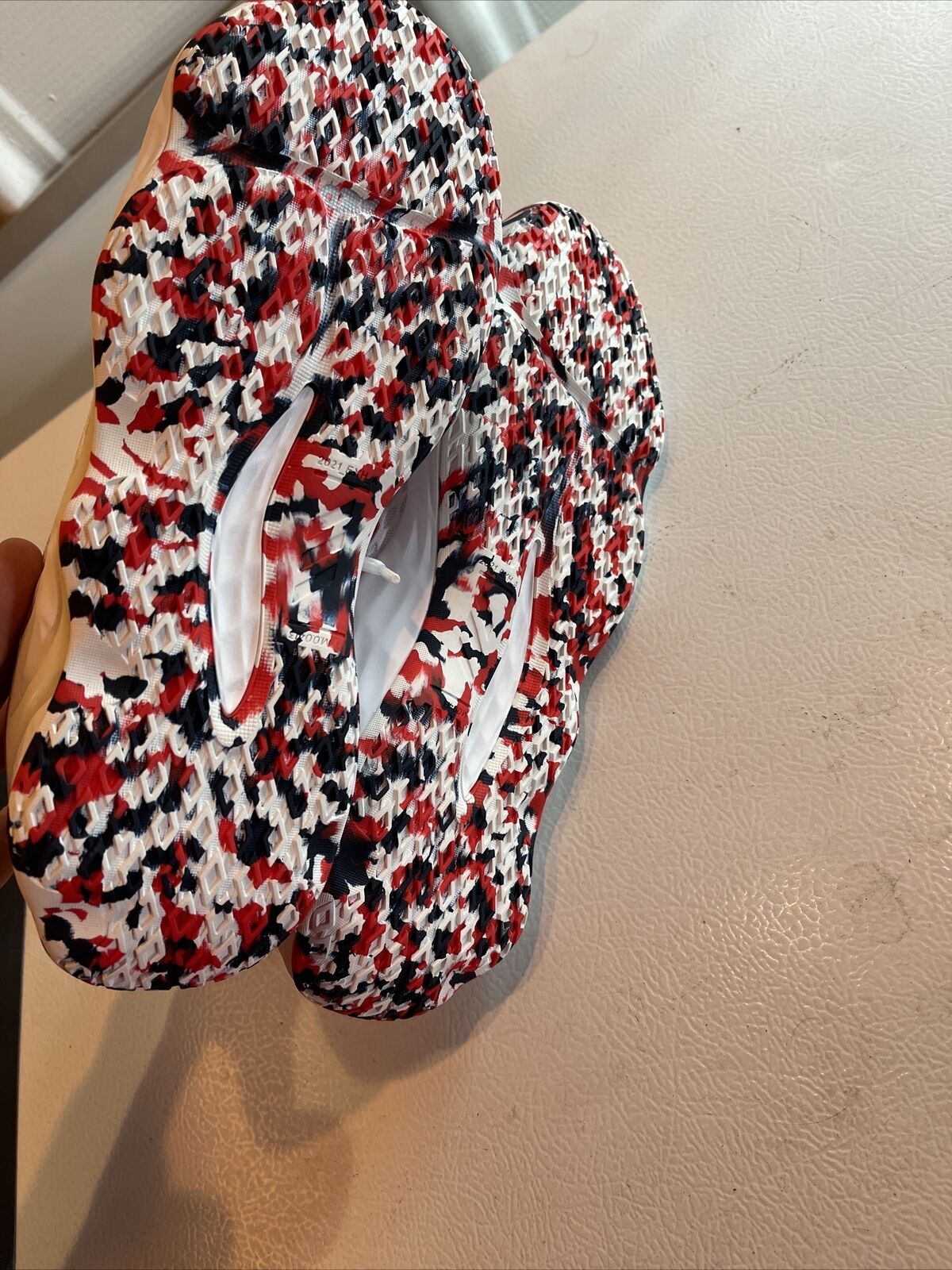 Adidas SM Exhibit A Team USA sneakers with red white and black patterned soles by 1118 Emporium