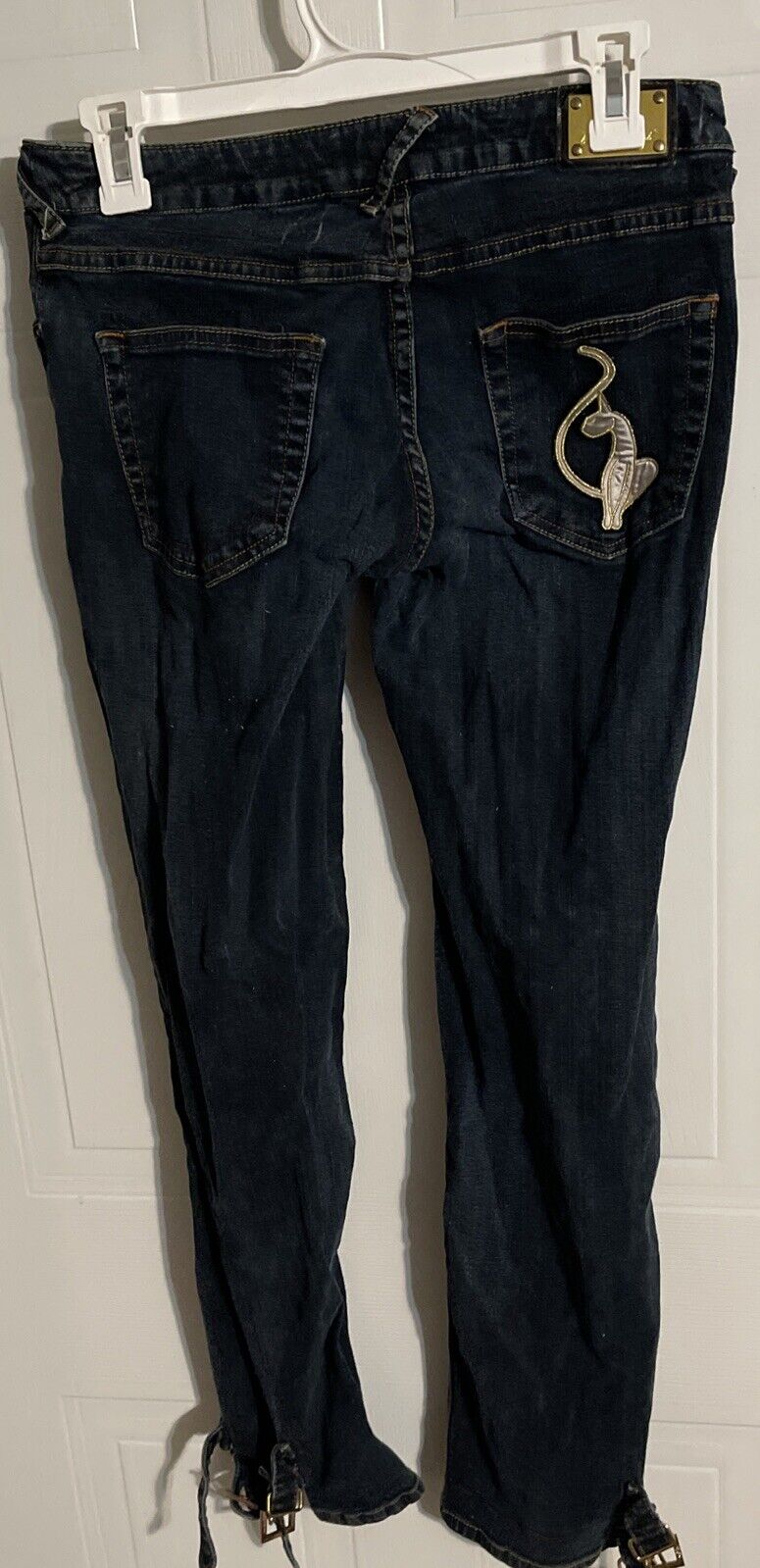 1118 Emporium Baby Phat ankle jeans in dark wash denim with logo embroidery on back pocket