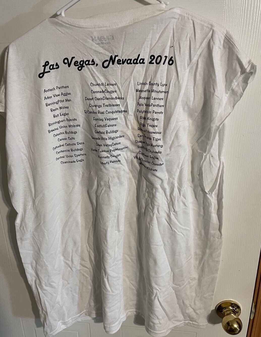 White sleeveless event t shirt 2XL with Las Vegas Nevada 2016 print and list of names on back
