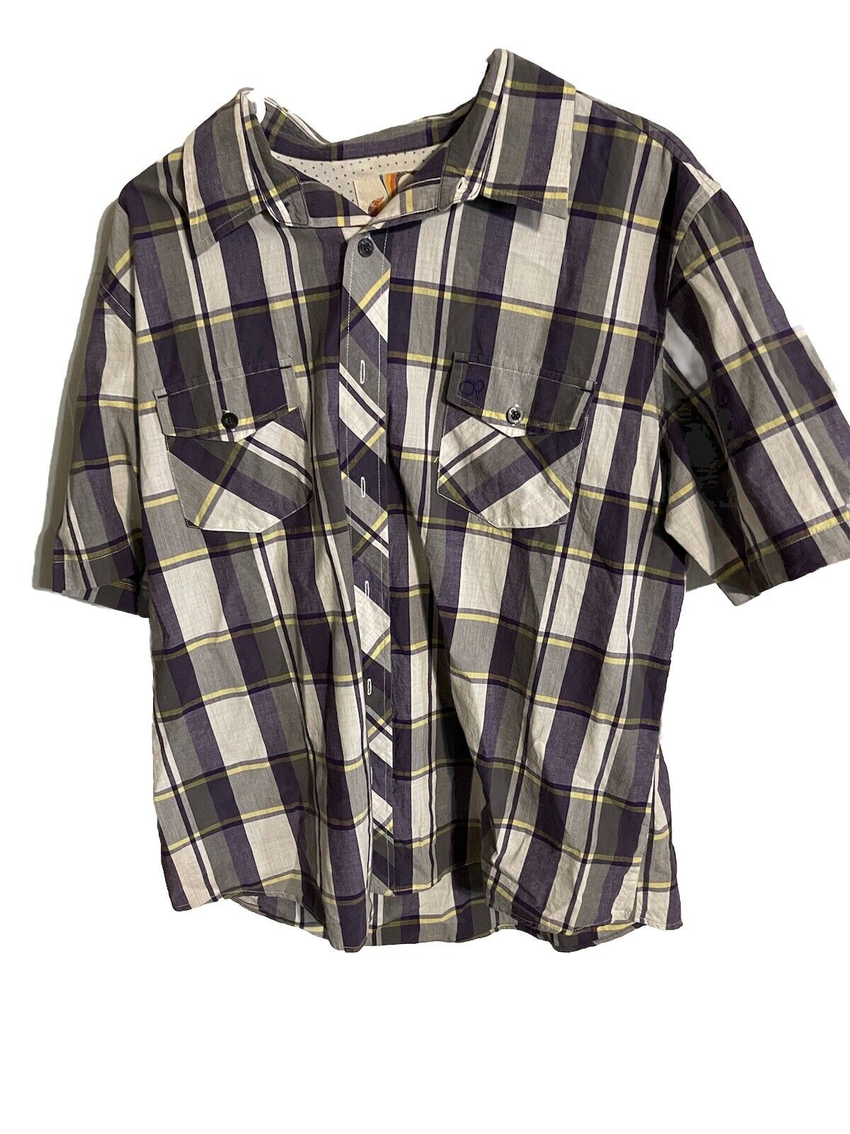 OP Short Sleeve Button Up XL Colorblock