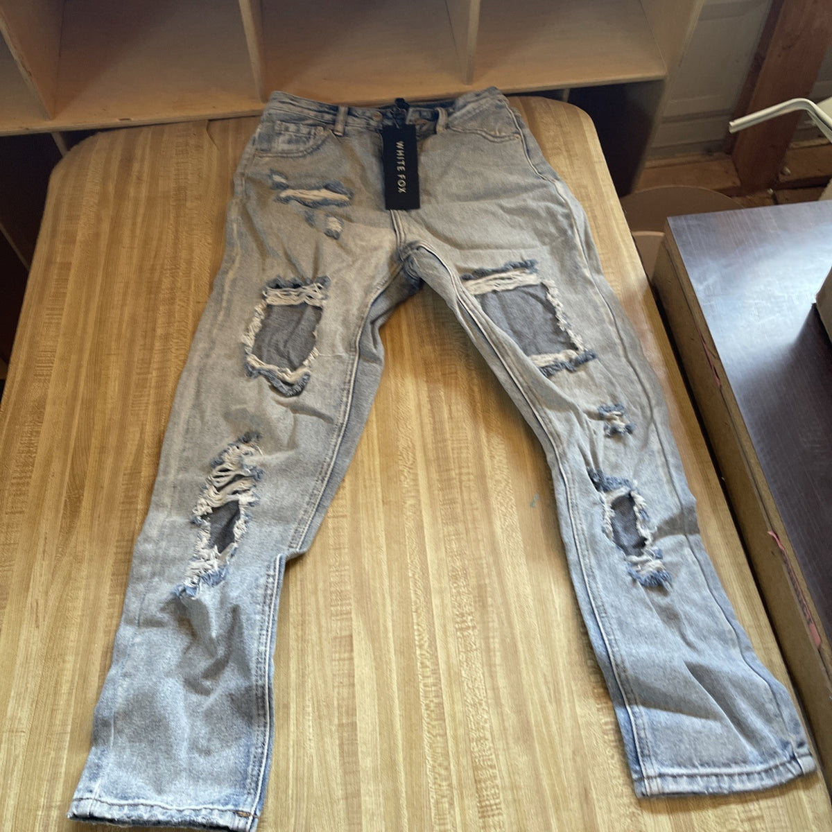 White Fox Distressed Jeans Let’s Bounce Boyfriend Small NWT 