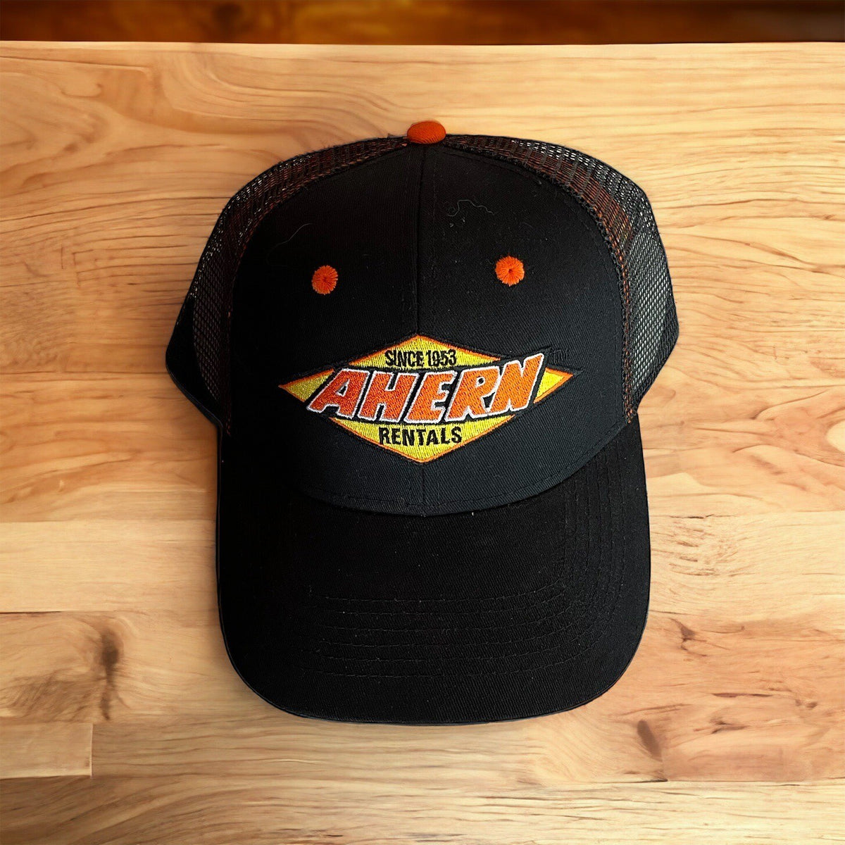 AHERN Rentals Baseball Cap Mesh Snapback Black And Orange New