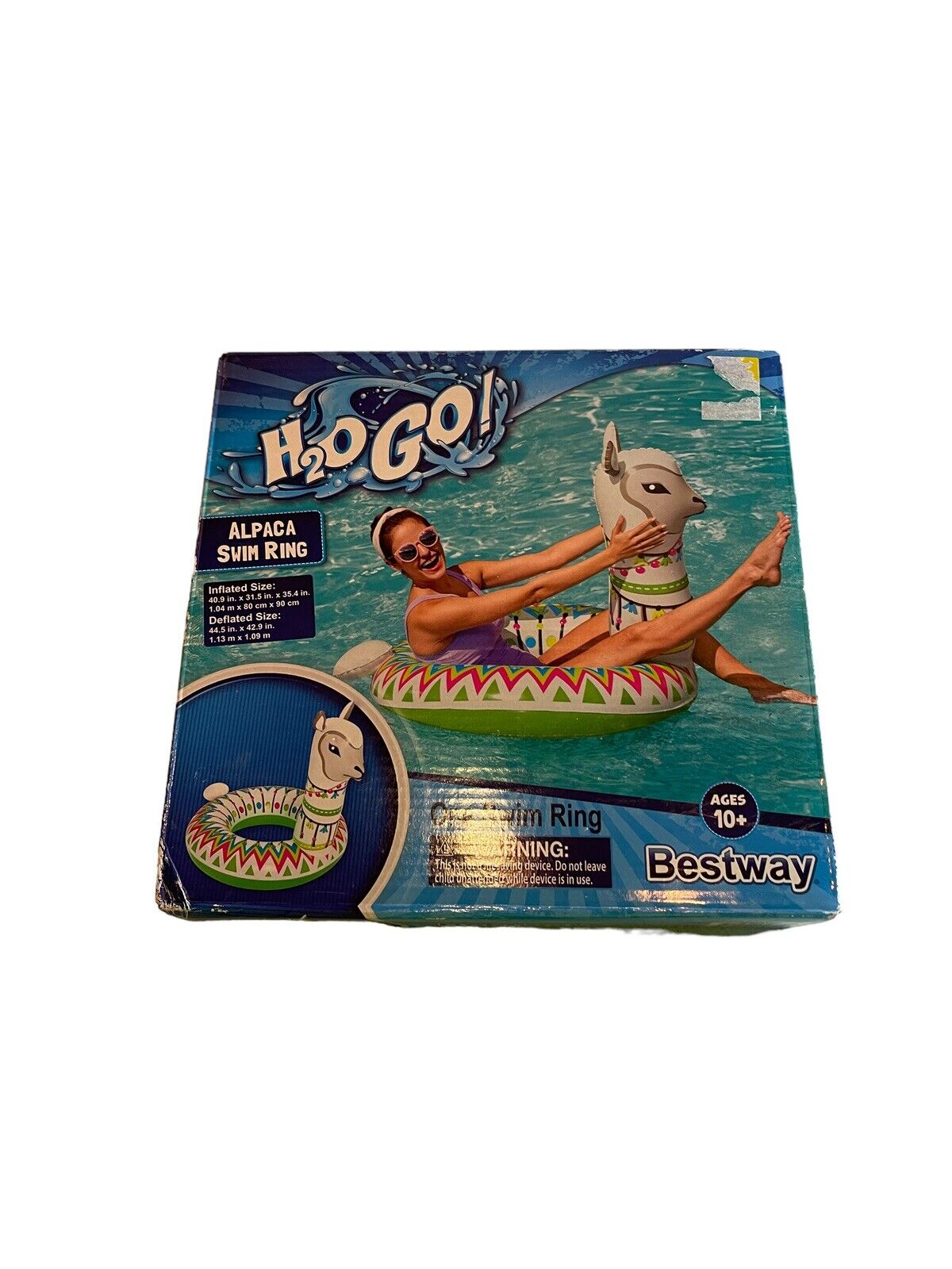 H20 Go Alpaca Swim Ring Pool Float 40"x31"x35" Ages 10+ llama