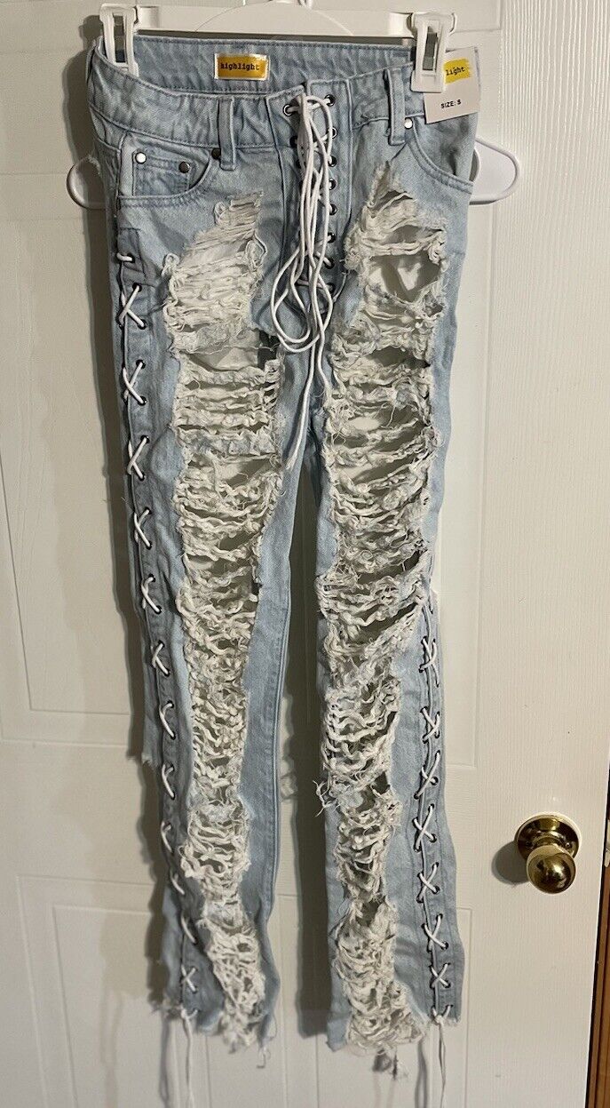 Highlight Brand Jeans Small NWT Distressed Thrashed