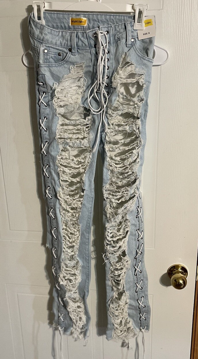 Highlight Brand Jeans Small NWT Distressed Thrashed