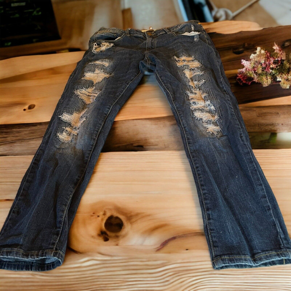 Black Premium Distressed Skinny Flex Jeans 34x30