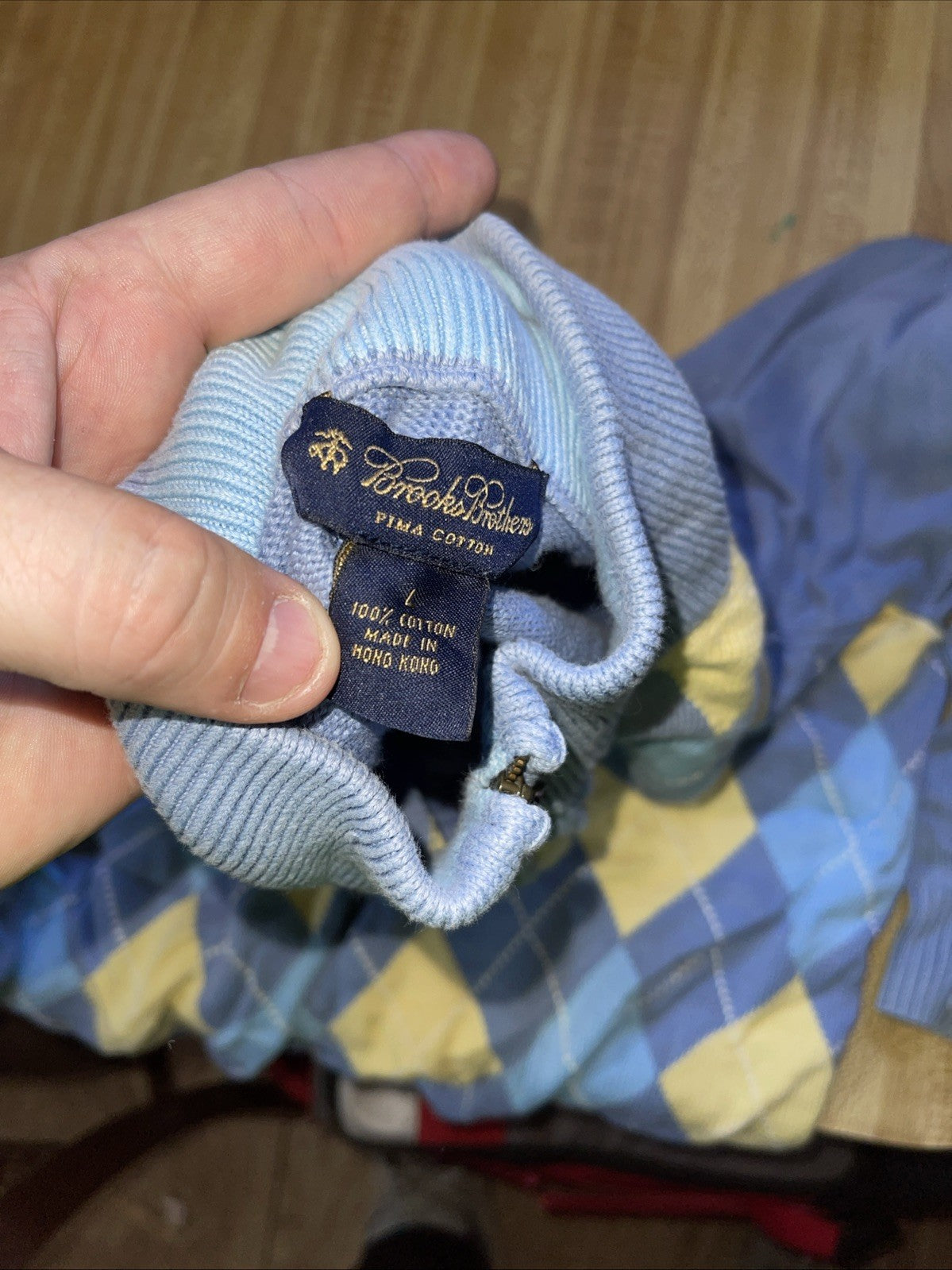 Brooks Brothers Pima Cotton Argyle Quarter Zip Large 