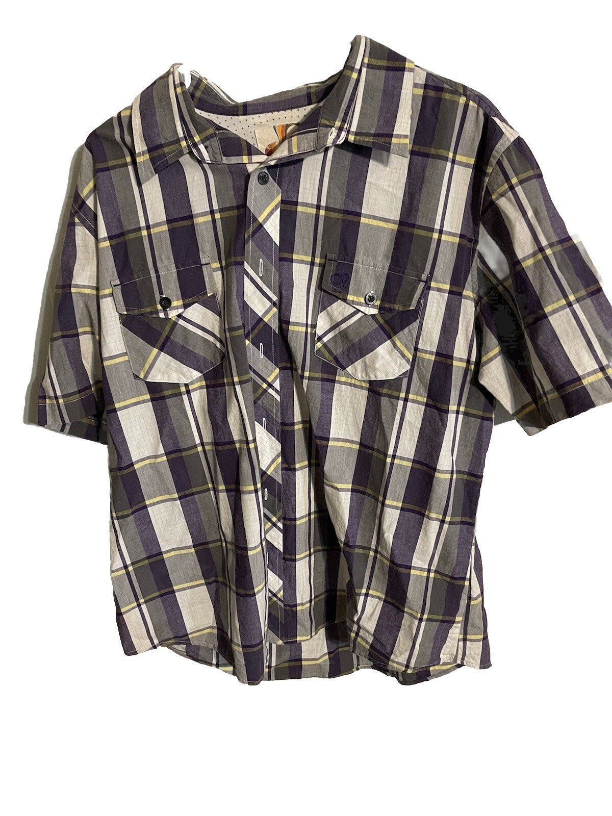 OP Short Sleeve Button Up XL Colorblock