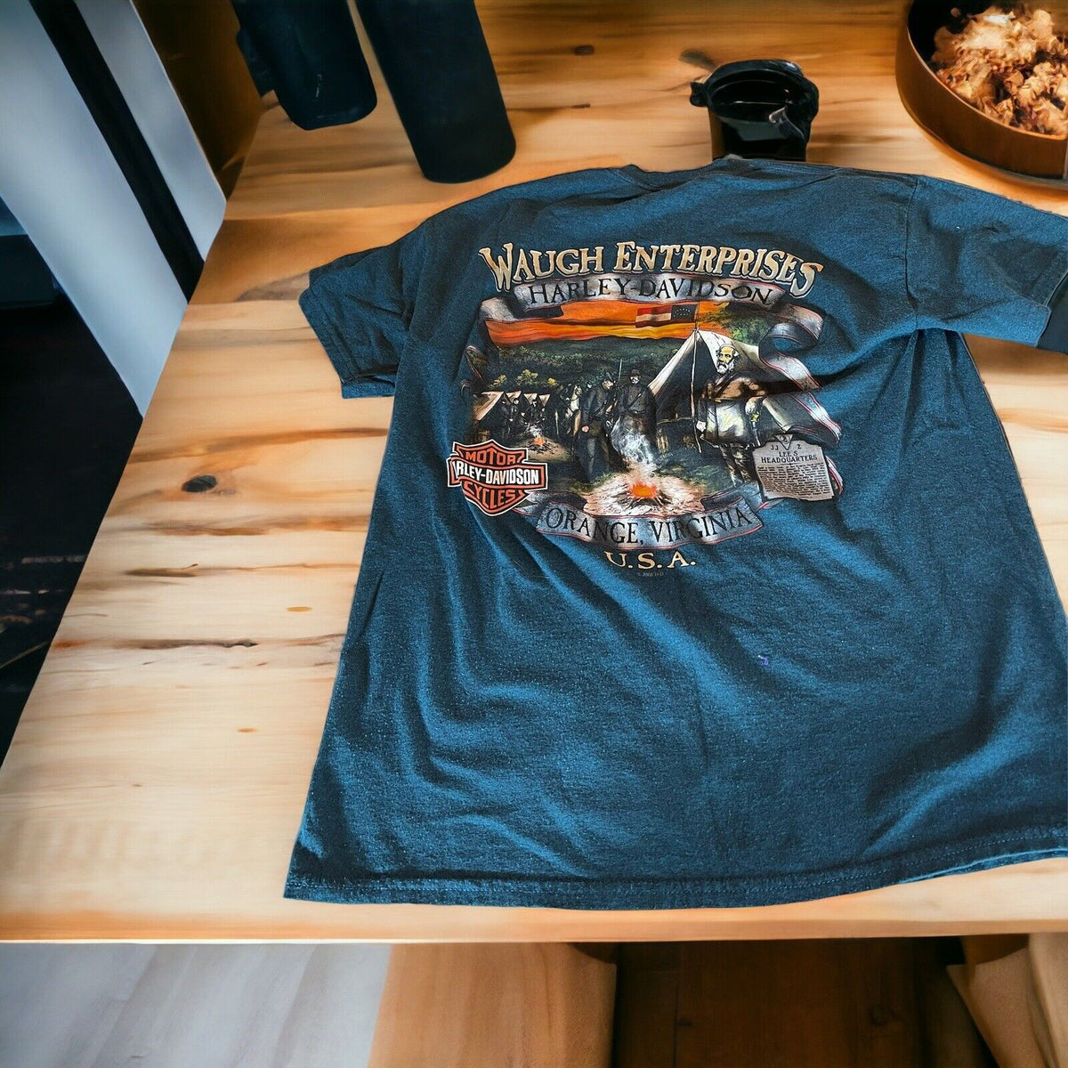 Waugh Enterprises Orange VA Harley Davidson T Shirt Medium 