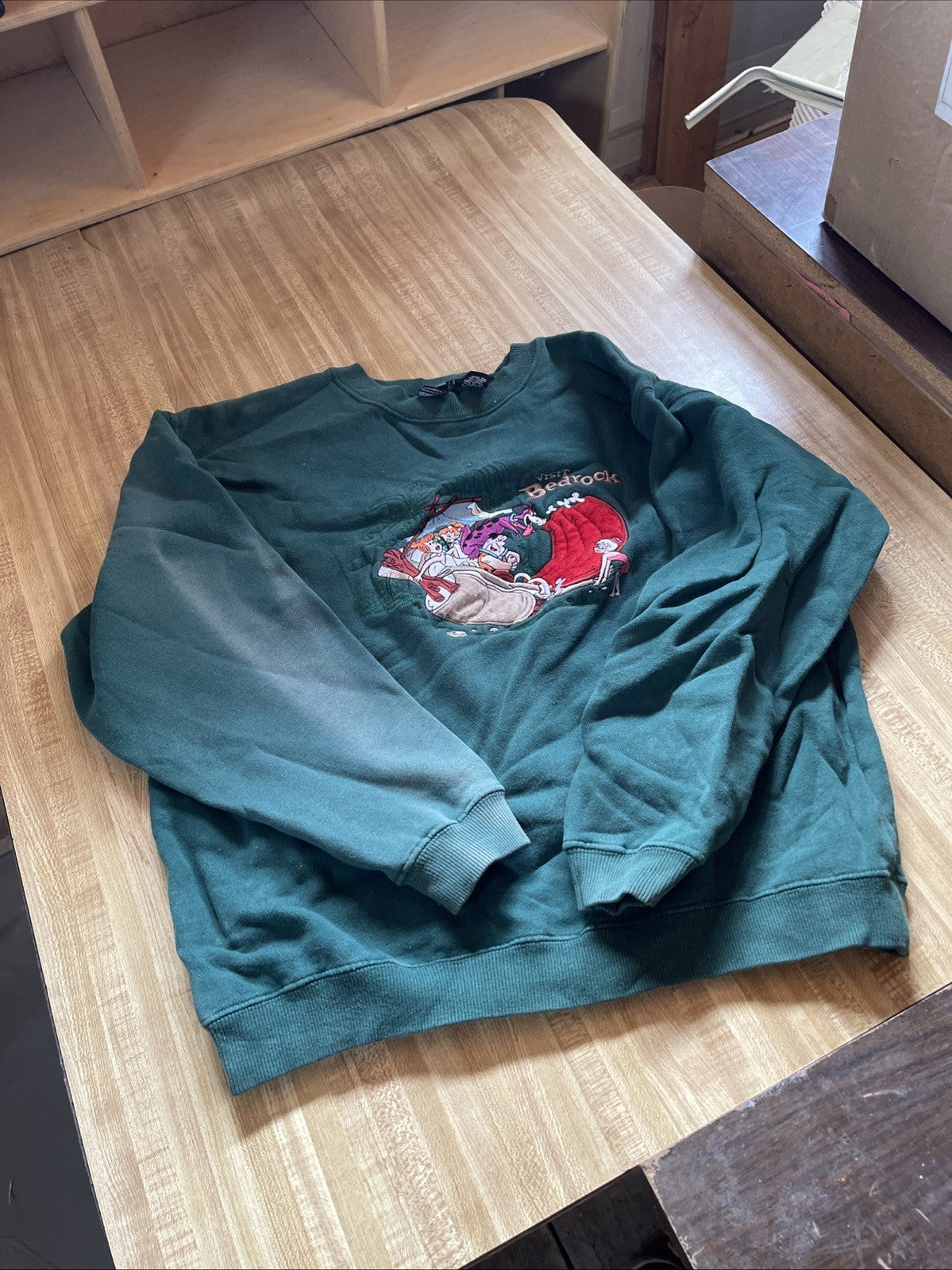 Vintage Flintstones Visit Bedrock Sweater Small Right Sleeve Is Faded