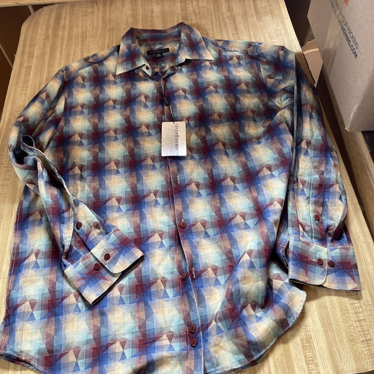 NWT Jhane Barnes Button Up Shirt XL Color Burst Pattern
