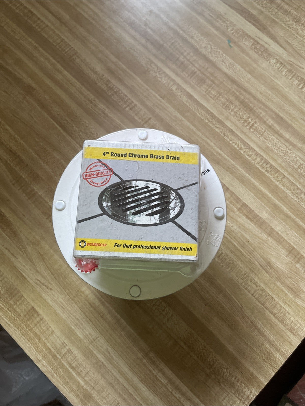 ***Wondercap Tile & Shower Drain White/Chrome Round Outlet 4" Diameter (WC432RD)