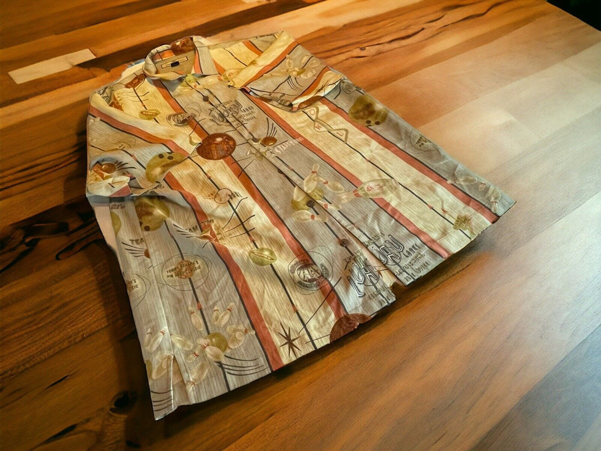 Tommy Bahama Bowling Themed Silk Shirt Medium 