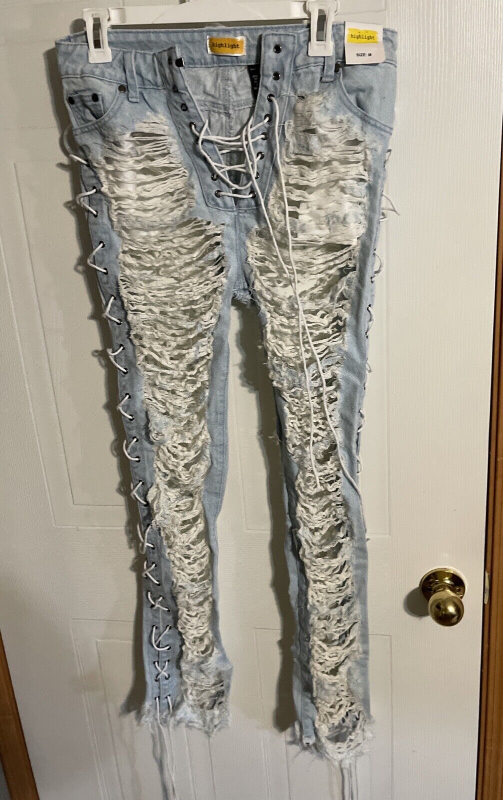 Highlight Lace Up Thrashed Jeans Medium NWT 
