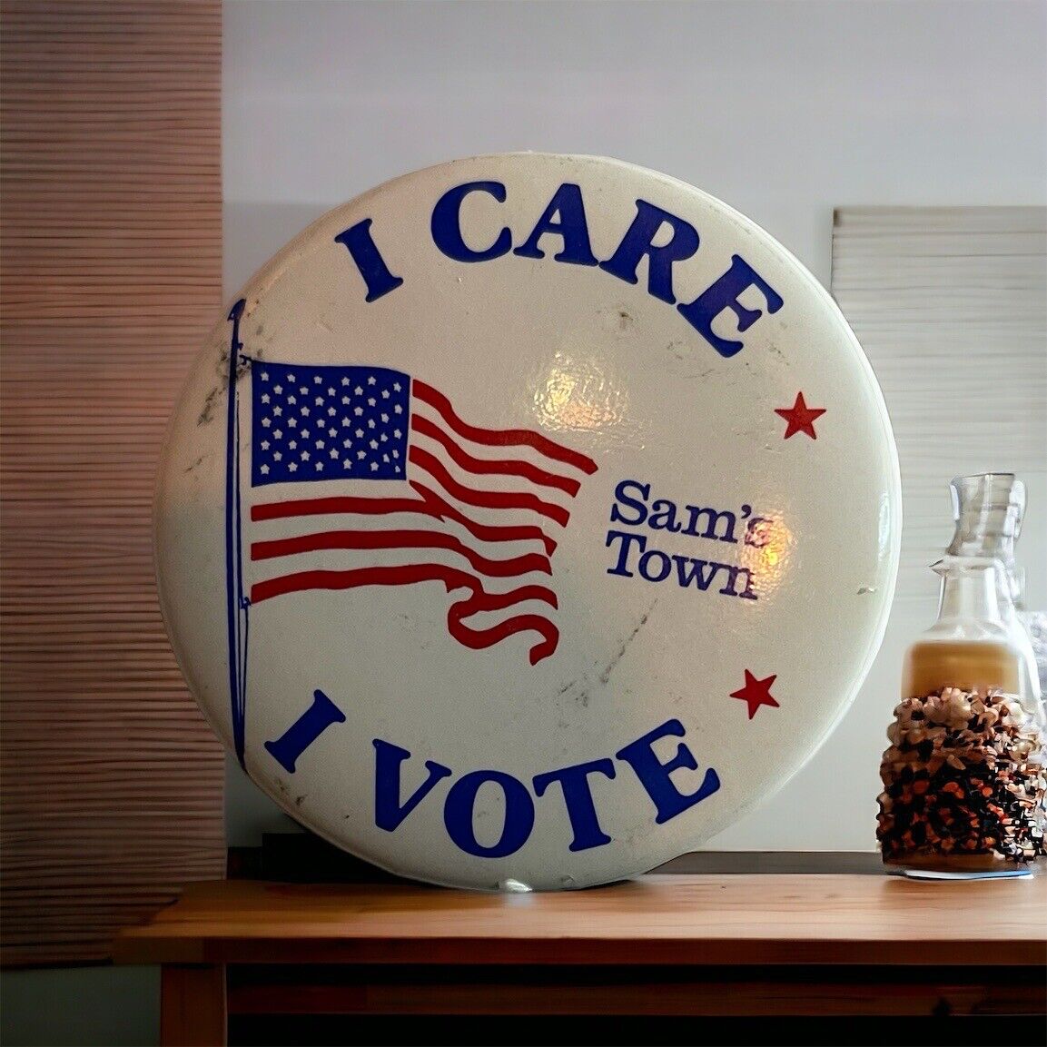 I Care I Vote Sam’s Town Casino Pinback Button 