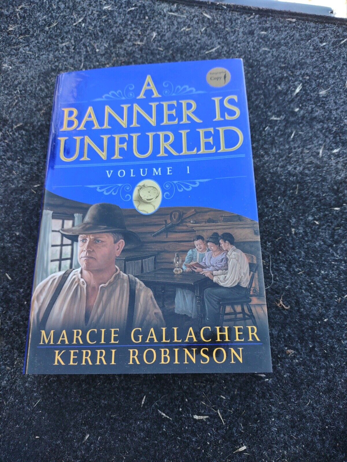 A Banner Is Unfurled book Volume 1 by Marcie Gallacher and Kerri Robinson with blue cover and historical scene