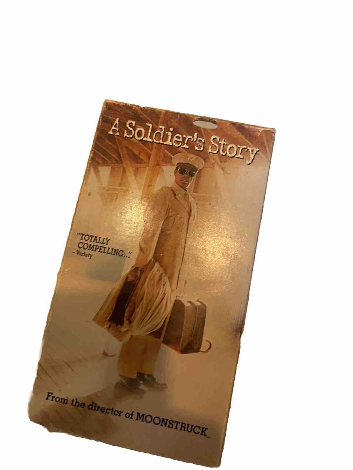 A Soldier's Story VHS tape featuring vintage cover art of a man carrying suitcases at a station