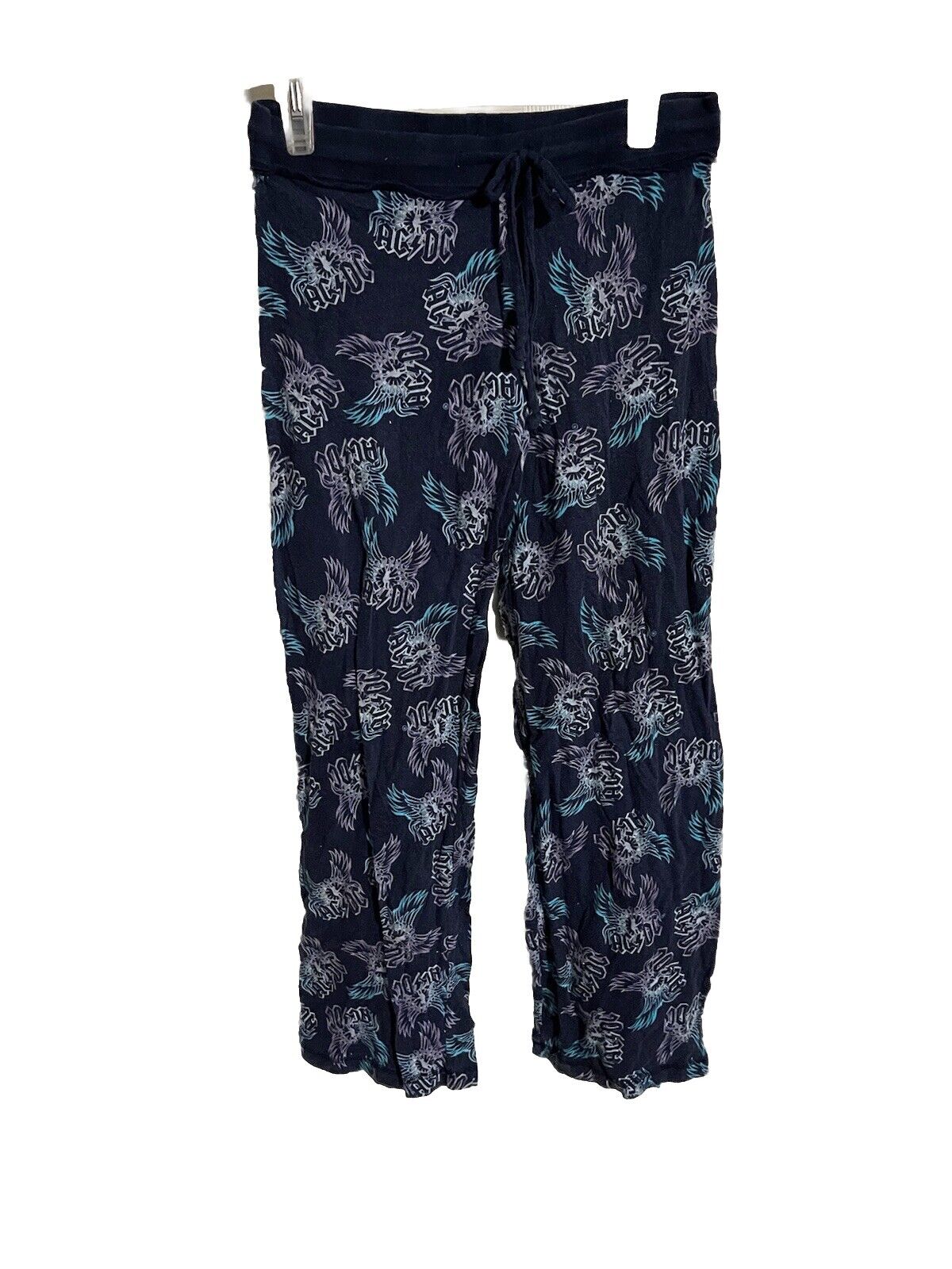 1118 Emporium black ACDC pajama pants with allover band logo print and drawstring waist