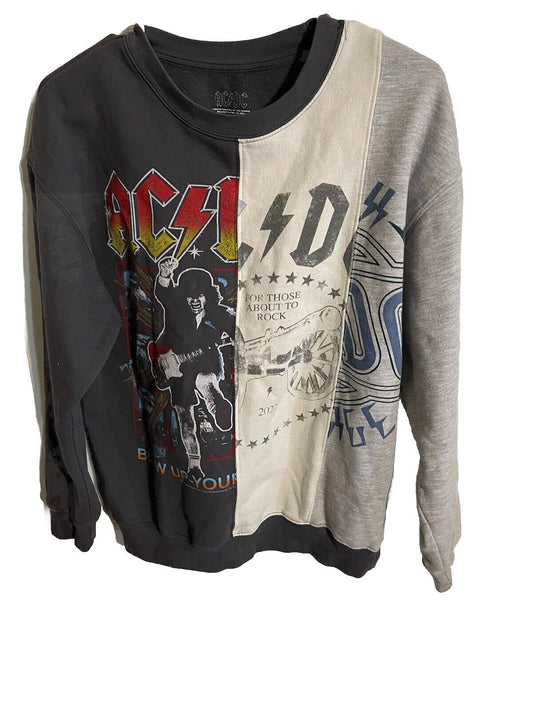 ACDC sweatshirt small with black and gray color block design featuring rock band graphics