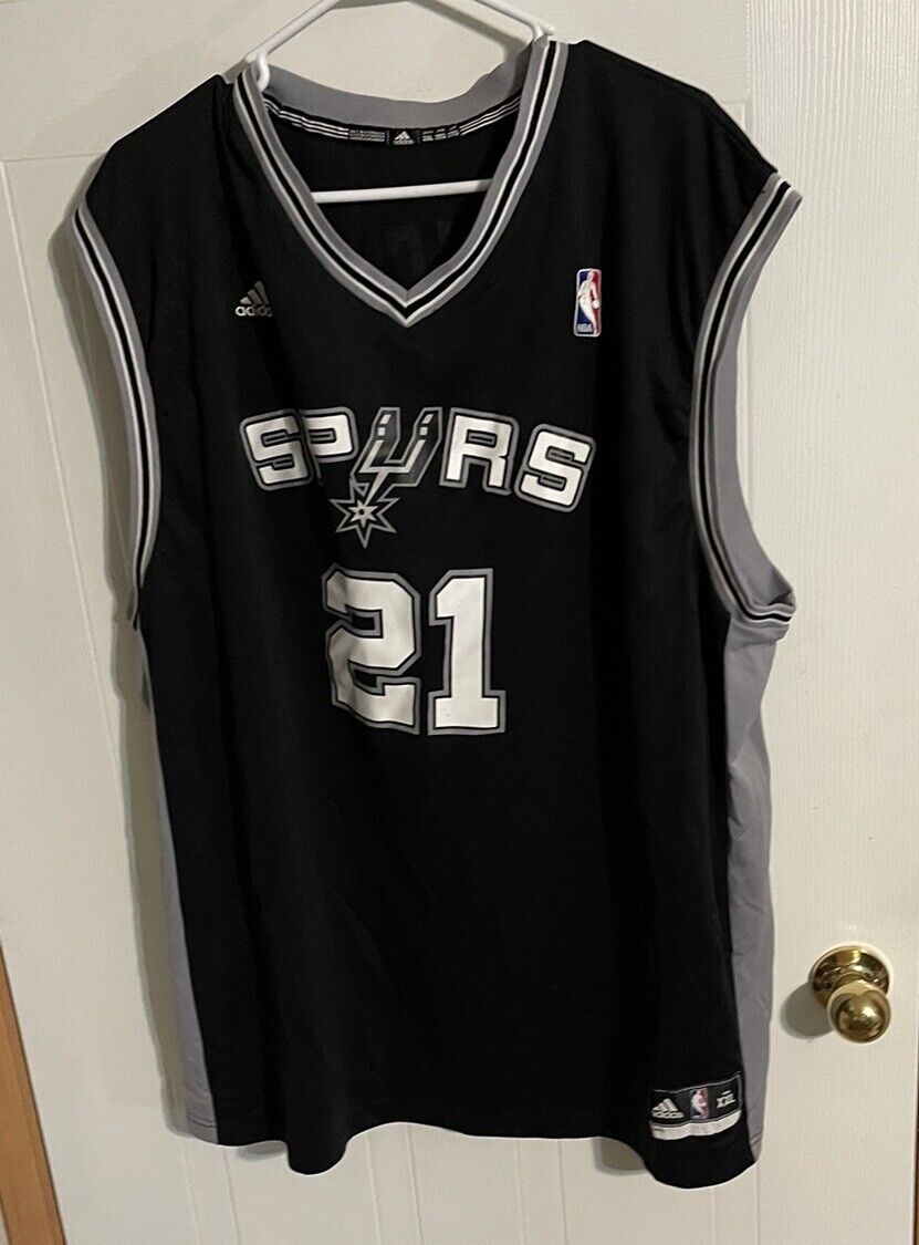 Adidas San Antonio Spurs jersey 2XL black with gray sides and number 21 on front