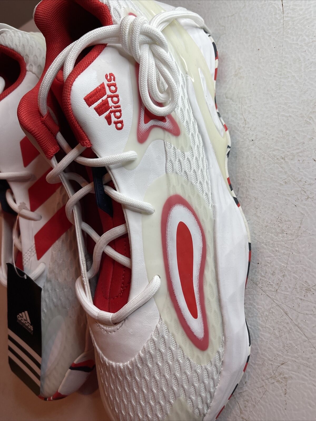 Adidas SM Exhibit A Team USA white and red athletic shoes with mesh design and logo branding