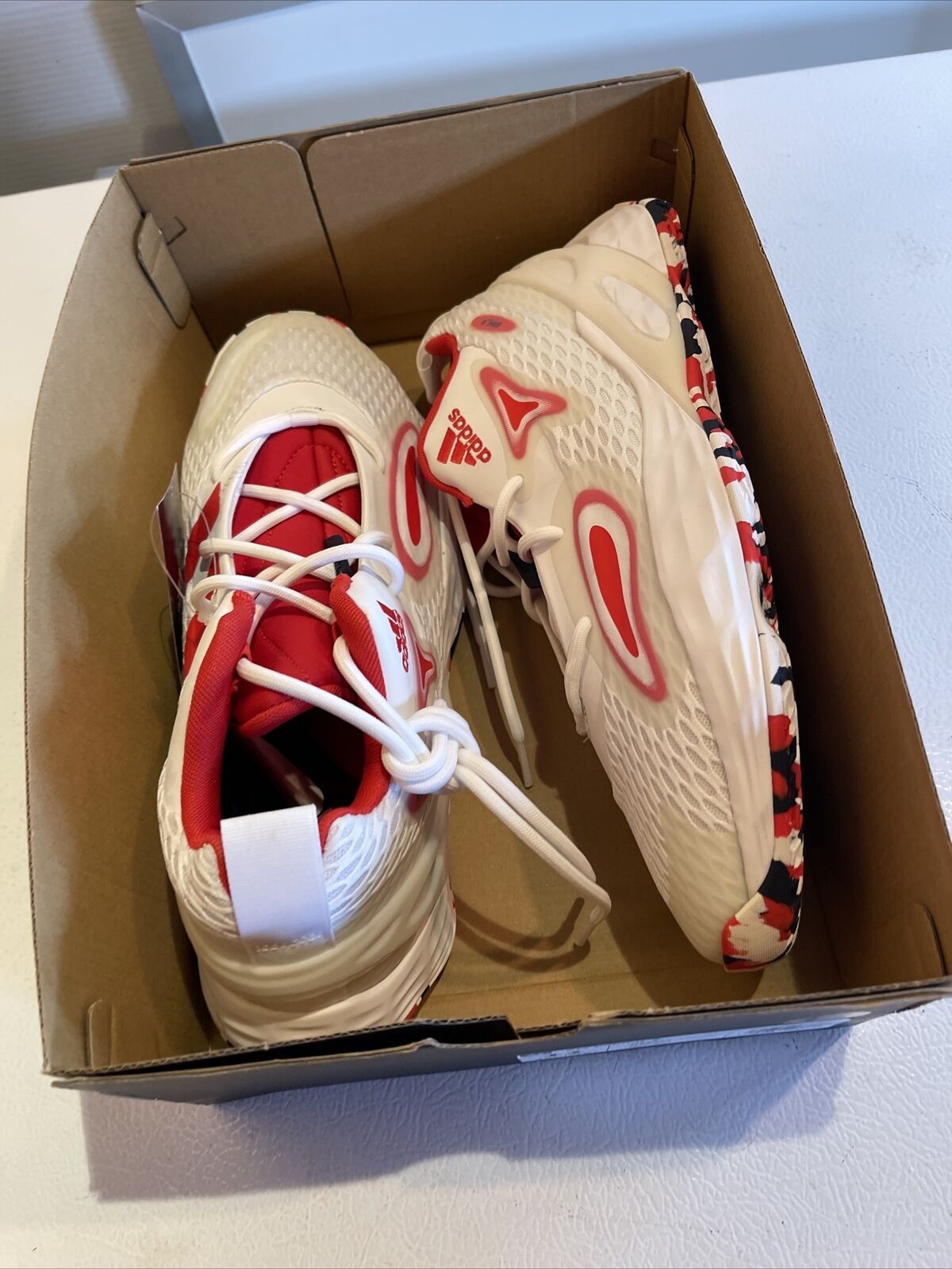 Adidas SM Exhibit A Team USA size 11 white and red athletic sneakers in a cardboard box