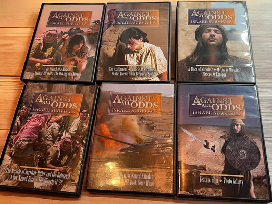Against All Odds Israel Survives DVD collection featuring six documentary and feature film cases on Israeli history and miracles