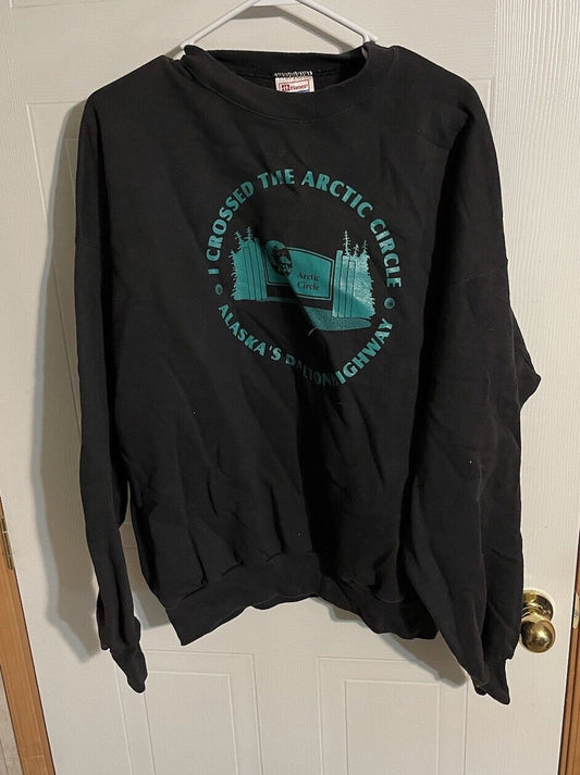 Black Arctic Circle sweatshirt XXL with turquoise graphic and Alaska’s Dalton Highway text