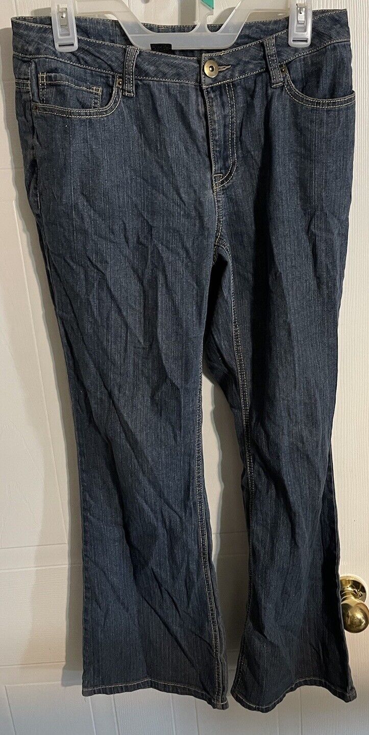 Baccini jeans 8P women dark wash denim straight leg pants with front pockets and button closure