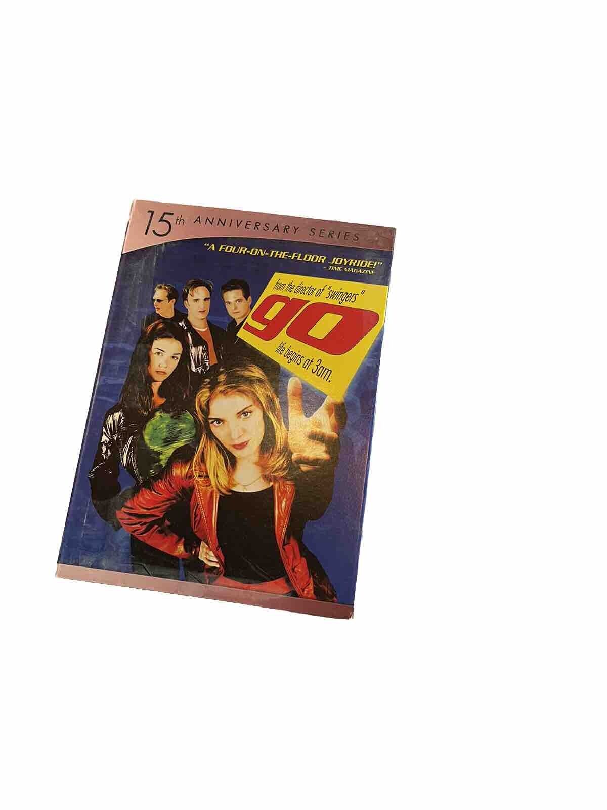 Go! 15th Anniversary DVD cover featuring cast members in 90s style posing with title and anniversary label