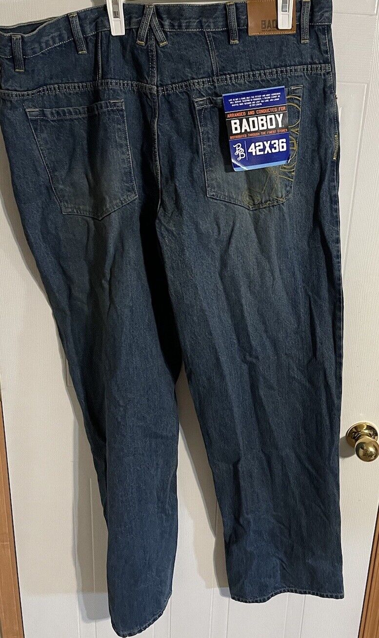 1118 Emporium hiphop streetwear denim pants in dark blue with back pockets and size 42x36 tag