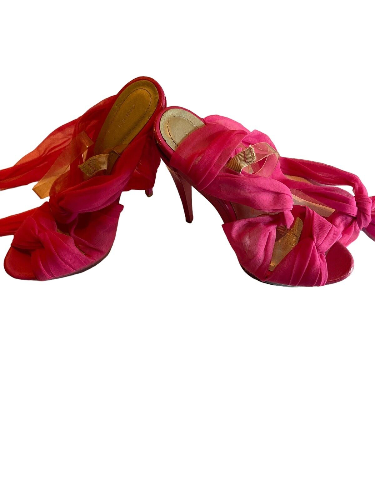 1118 Emporium pink strappy high heel sandals with knotted fabric design and open toe style
