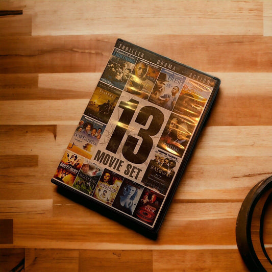 13 movie DVD collection set with thriller drama and action films in a black case by 1118 Emporium